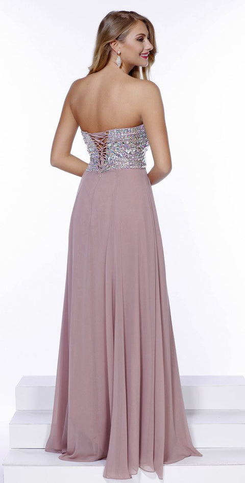 Sweetheart Beaded Top Lace Back Chiffon Dress 8121 by Nox Anabel
