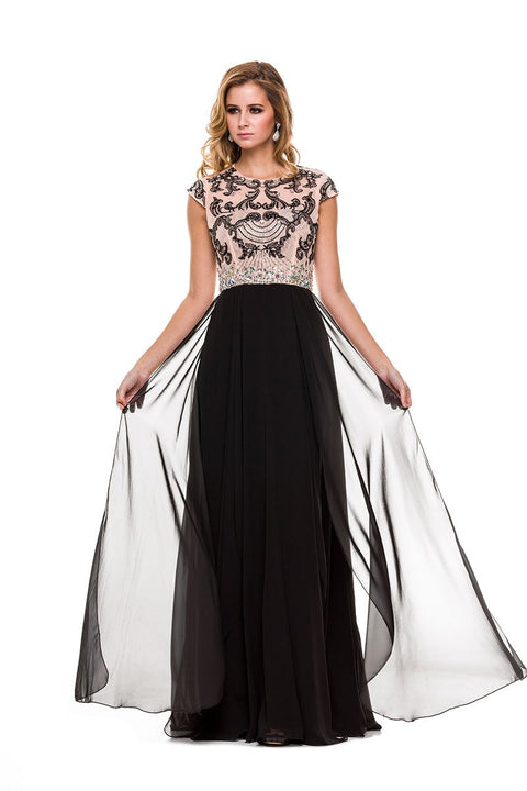 Chiffon Beaded Top Cap Sleeves Long Prom 8128 by Nox Anabel