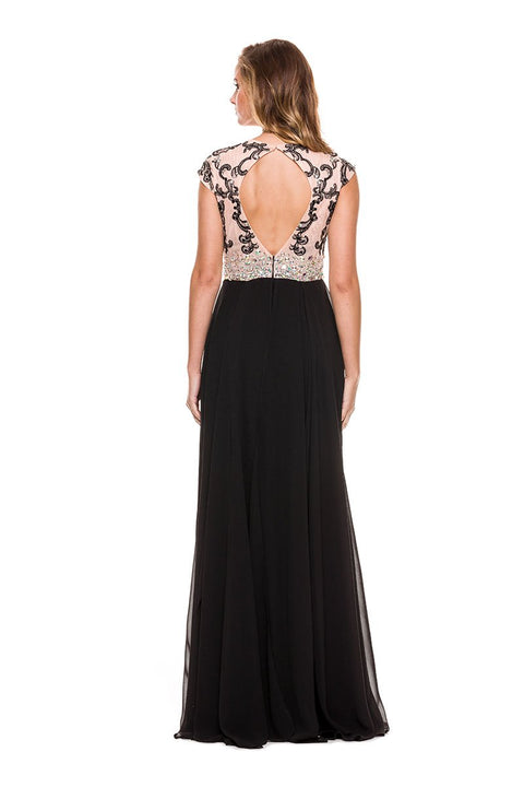 Chiffon Beaded Top Cap Sleeves Long Prom 8128 by Nox Anabel