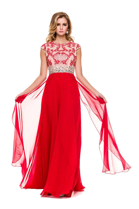 Chiffon Beaded Top Cap Sleeves Long Prom 8128 by Nox Anabel
