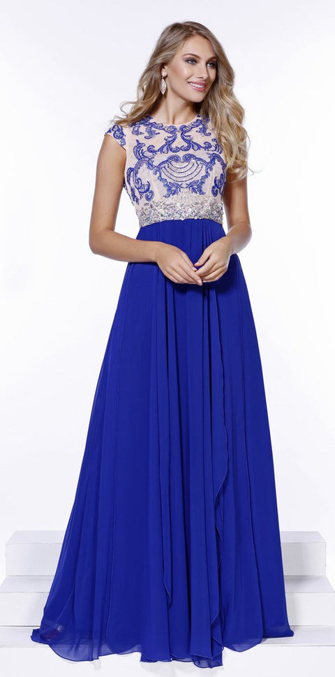 Chiffon Beaded Top Cap Sleeves Long Prom 8128 by Nox Anabel