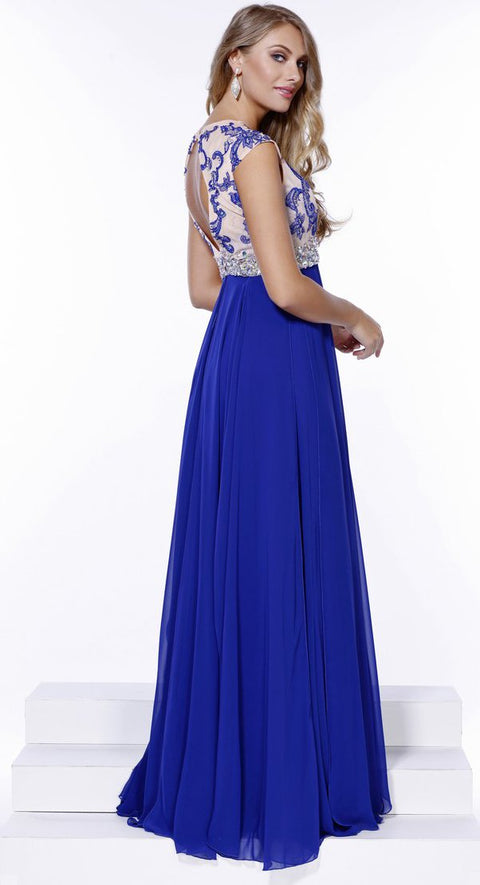 Chiffon Beaded Top Cap Sleeves Long Prom 8128 by Nox Anabel