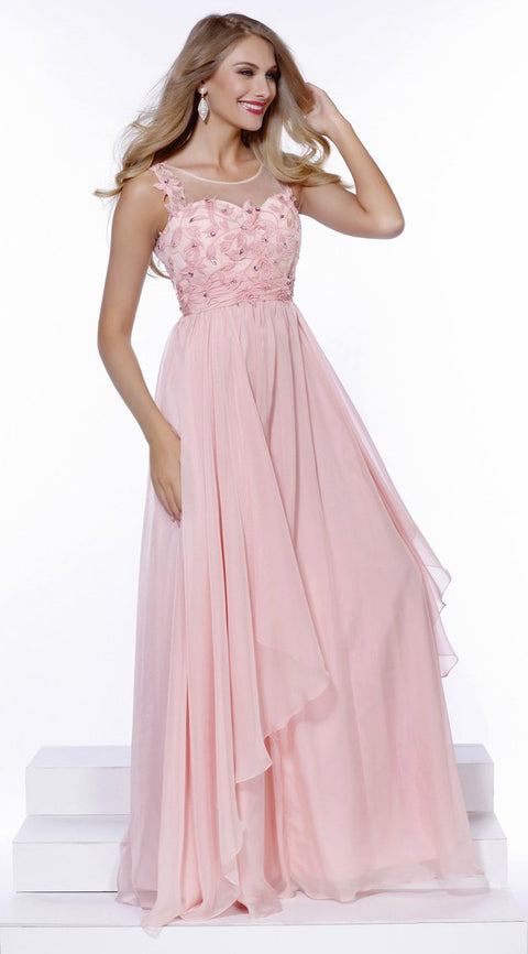 Floral Lace Illusion Crystal Neckline High Low A-Line Gown 8145 by Nox Anabel