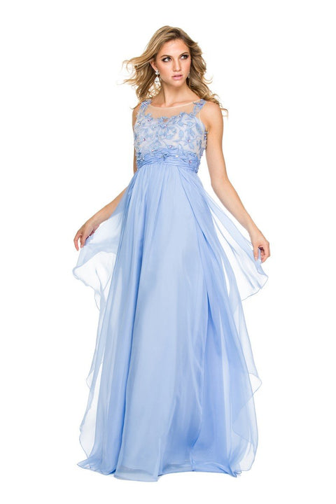 Floral Lace Illusion Crystal Neckline High Low A-Line Gown 8145 by Nox Anabel
