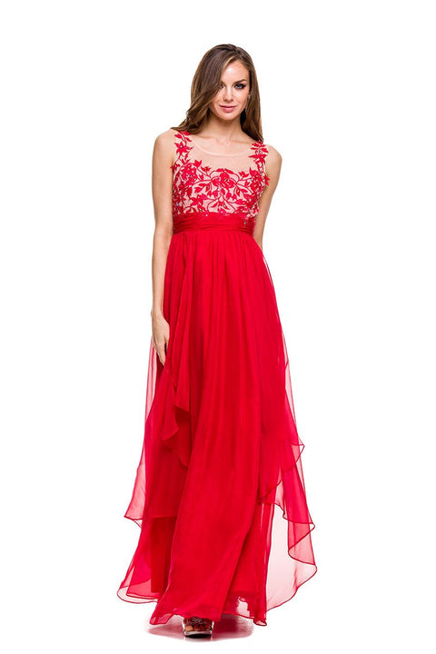 Floral Lace Illusion Crystal Neckline High Low A-Line Gown 8145 by Nox Anabel