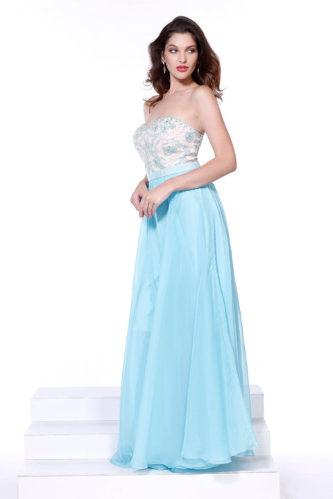 Top Adorned with Beads Strapless Prom Long Chiffon Dress 8146 By Nox Anabel