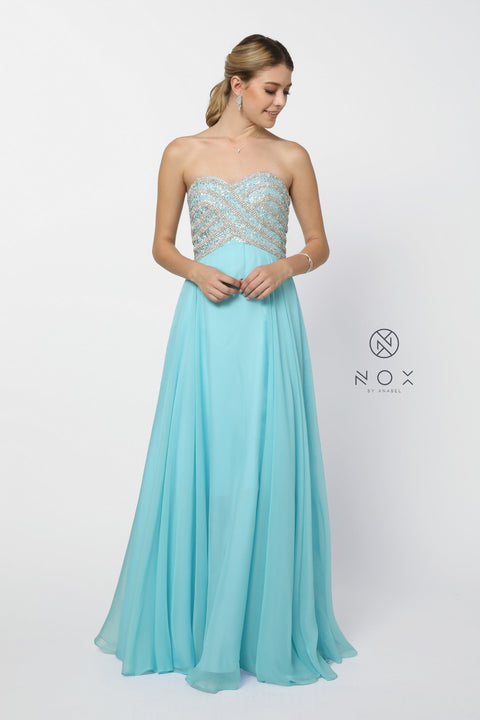 Beaded Strapless Top with Long Chiffon A-Line Gown_8147 by Nox Anabel