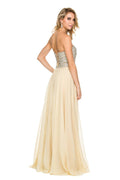 Beaded Strapless Top with Long Chiffon A-Line Gown_8147 by Nox Anabel