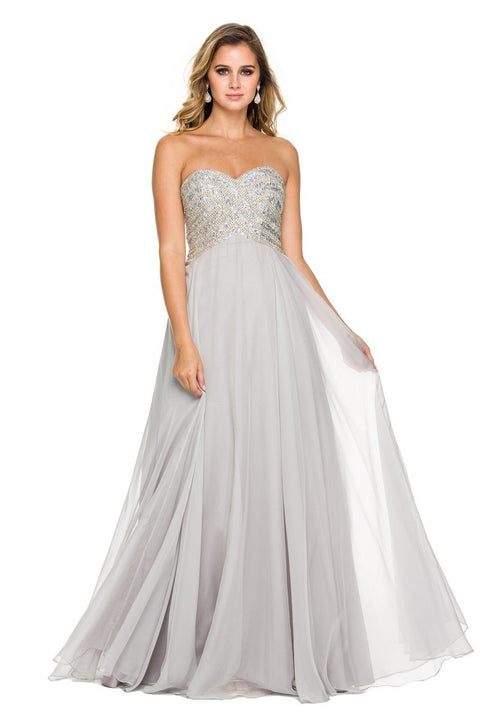 Beaded Strapless Top with Long Chiffon A-Line Gown_8147 by Nox Anabel