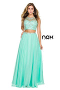 Illusion Neckline Beaded Crop Top with Long Skirt 8152 By Nox Anabel