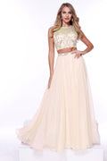 Illusion Neckline Beaded Crop Top with Long Skirt 8152 By Nox Anabel