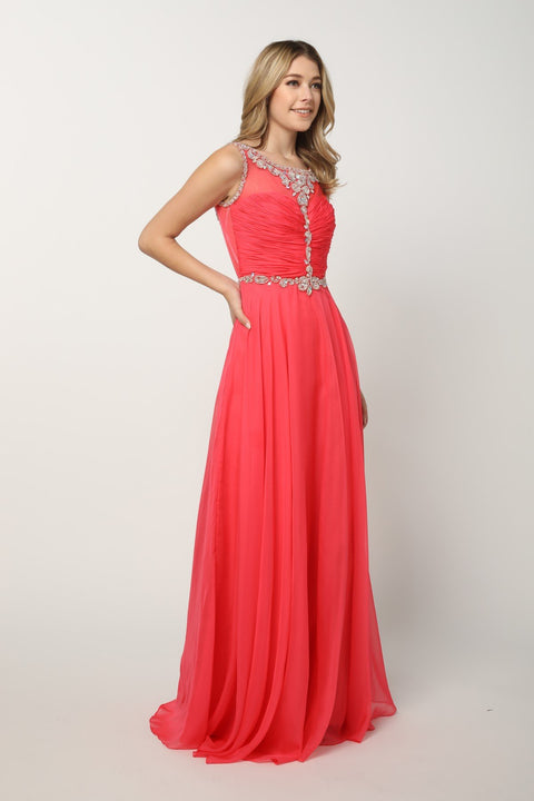 Bateau Neckline Embellished Formal A-Line Long Prom Gown 8155 By Nox Anabel