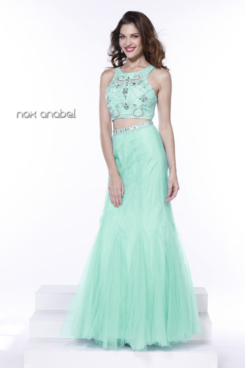 Elegant Two Piece Halter Embellished Crop-Top Party Dress 8156 By Nox Anabel