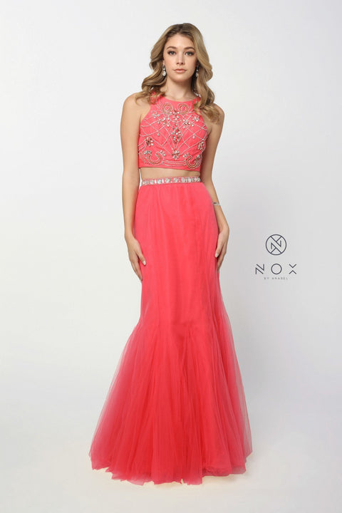 Elegant Two Piece Halter Embellished Crop-Top Party Dress 8156 By Nox Anabel