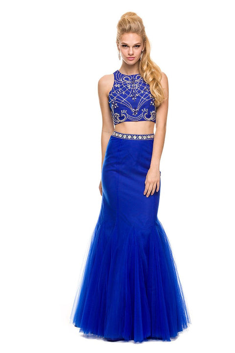 Elegant Two Piece Halter Embellished Crop-Top Party Dress 8156 By Nox Anabel