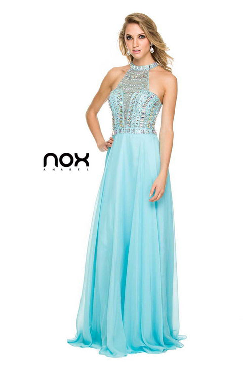 Halter Neck Beaded Top Illusion Back Long Prom Dress 8157 By Nox Anabel