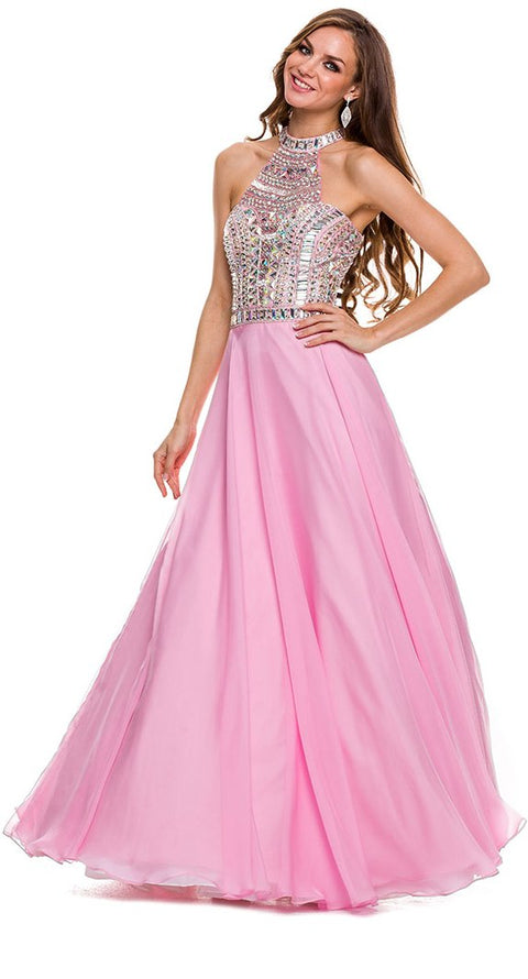Halter Neck Beaded Top Illusion Back Long Prom Dress 8157 By Nox Anabel
