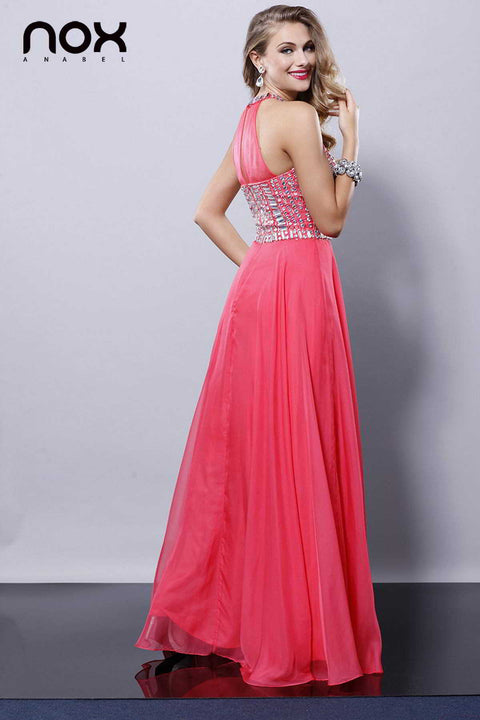 Halter Neck Beaded Top Illusion Back Long Prom Dress 8157 By Nox Anabel
