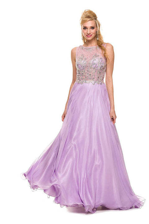 Lilac A-Line Fully Beaded Top with Long Prom Chiffon Dress 8158 by Nox Anabel