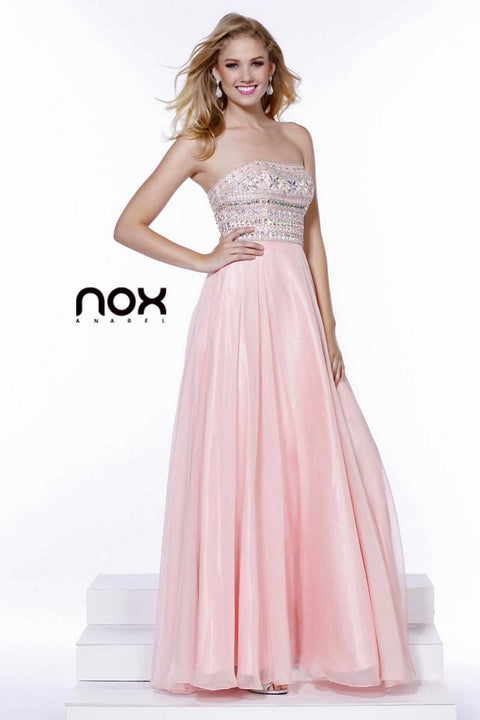 Strapless Fully Beaded Top Long Chiffon Prom Dress_8159 by Nox Anabel