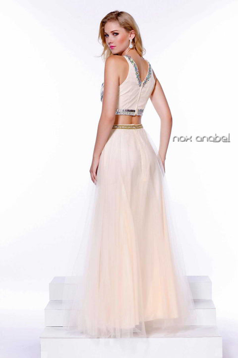 Two Piece Sleeveless Crop Top Jewel Top with Long Tulle Skirt_8162 by Nox Anabel