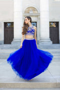 Two Piece Sleeveless Crop Top Jewel Top with Long Tulle Skirt_8162 by Nox Anabel