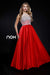 Beaded Embellished Neck Illusion Long A-line Dress_8175 By Nox Anabel