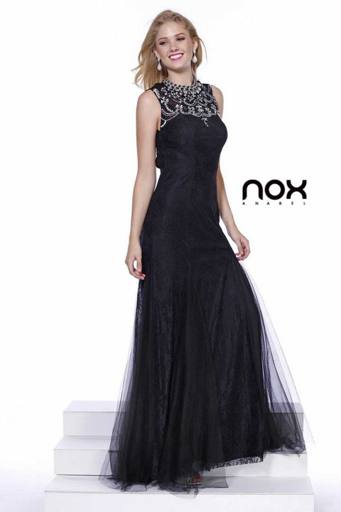 Black A-Line Sleeveless Lace Mermaid with Trail_8180 By Nox Anabel