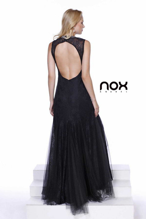 Black A-Line Sleeveless Lace Mermaid with Trail_8180 By Nox Anabel