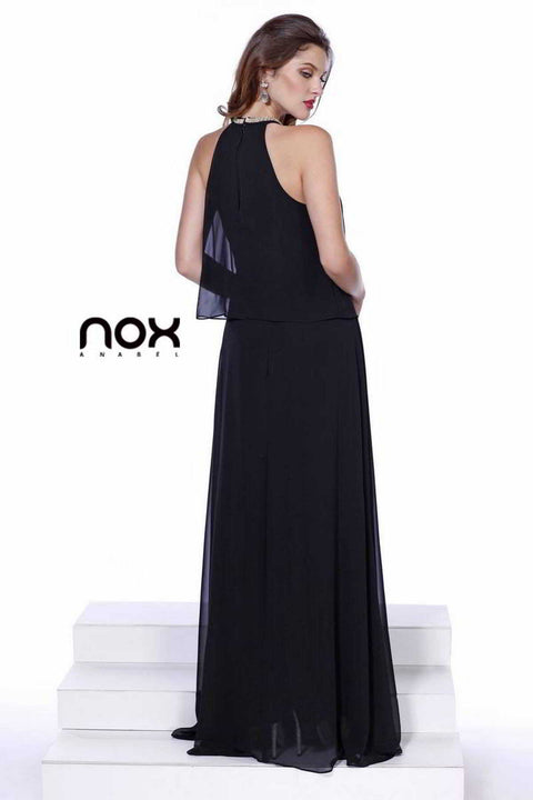 Sleeveless, Sparling Beads Embellished High Neck Long Gown_8197 by Nox Anabel