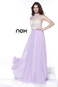 Beaded Sleeveless Halter Long Gown Lovely Tulle A-Line Dress_8201 By Nox Anabel
