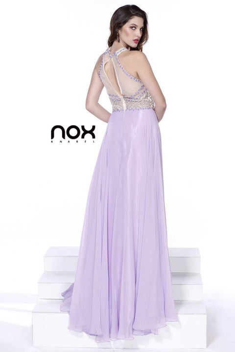 Beaded Sleeveless Halter Long Gown Lovely Tulle A-Line Dress_8201 By Nox Anabel