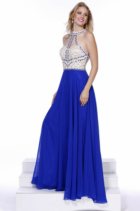 Beaded Sleeveless Halter Long Gown Lovely Tulle A-Line Dress_8201 By Nox Anabel