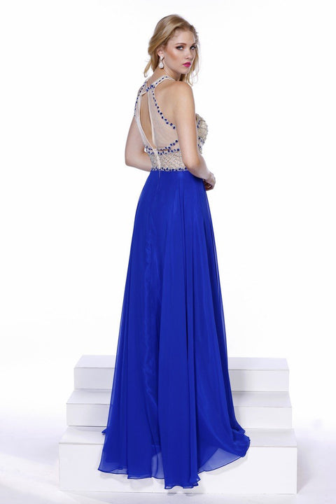 Beaded Sleeveless Halter Long Gown Lovely Tulle A-Line Dress_8201 By Nox Anabel