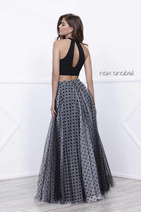 Two-Piece Halter Polka Dot Printed Evening Gown_8204 By Nox Anabel