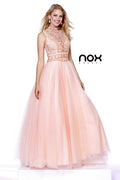Peach High Collar Neckline Beaded Long Prom Dress_8212 By Nox Anabel