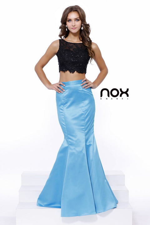 Party Cocktail Two Piece Sequined Embellish Top with Satin Skirt 8231 by Anabel