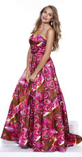 Strapless Print Design, Floral Colorful Long Trail Dress_8232 By Nox Anabel