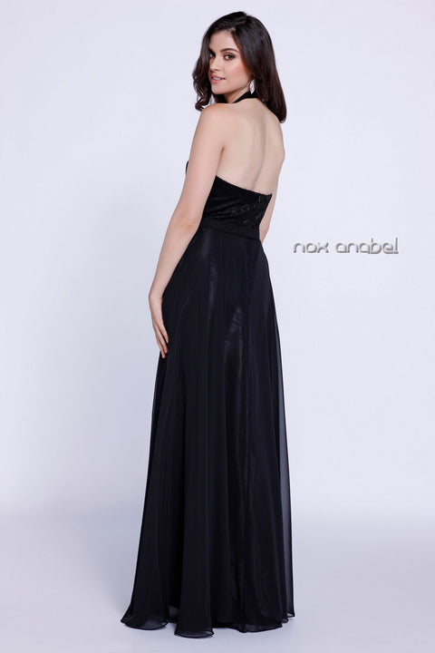 A-Line Halter Laced Open Back Long Evening Gown 8233 by Anabel