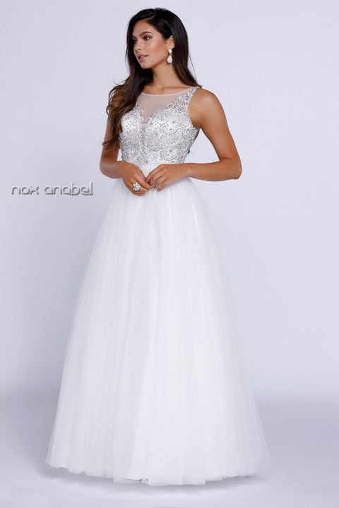 Beaded Illusion V-Neck Keyhole Cutout Back Ball Gown 8248 By Nox Anabel