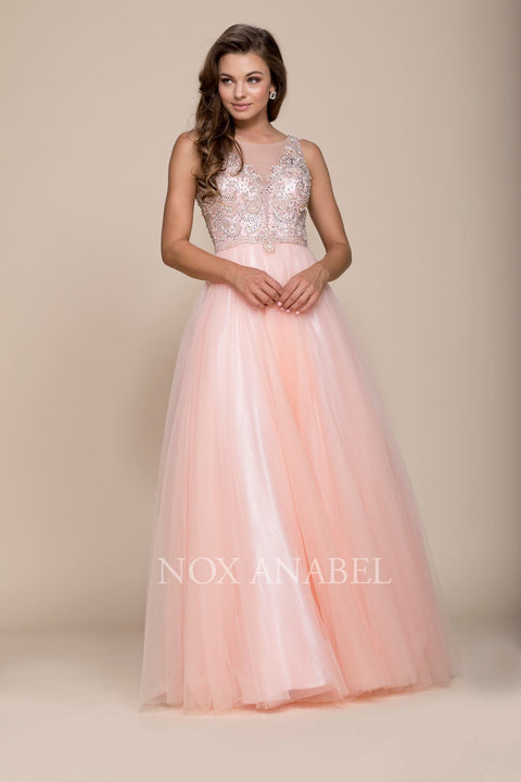 Beaded Illusion V-Neck Keyhole Cutout Back Ball Gown 8248 By Nox Anabel