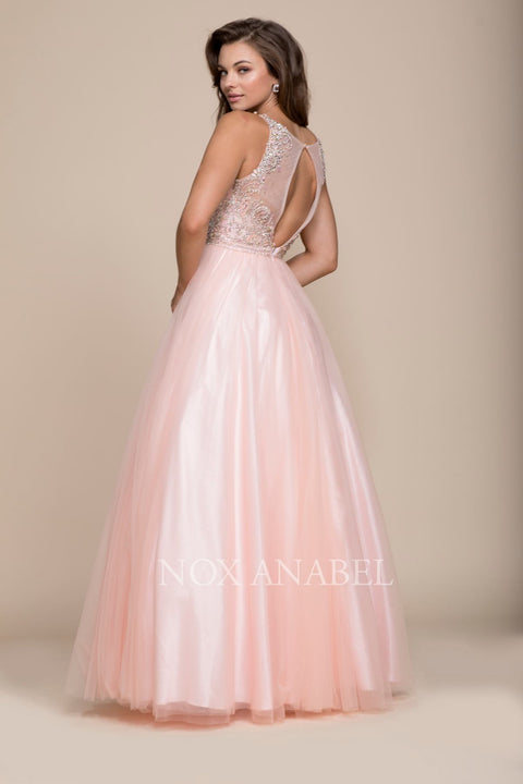 Beaded Illusion V-Neck Keyhole Cutout Back Ball Gown 8248 By Nox Anabel