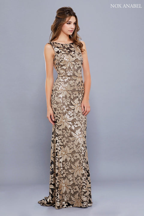 Mermaid Sleeveless Sequined Lace Embellished Evening Dress 8260 by Nox Anabel