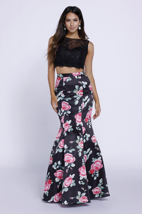 Sleeveless Dress with A Lace Top and Floral Mermaid Skirt 8268 by Nox Anabel
