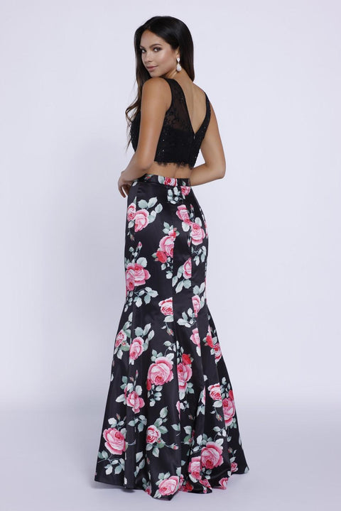 Sleeveless Dress with A Lace Top and Floral Mermaid Skirt 8268 by Nox Anabel