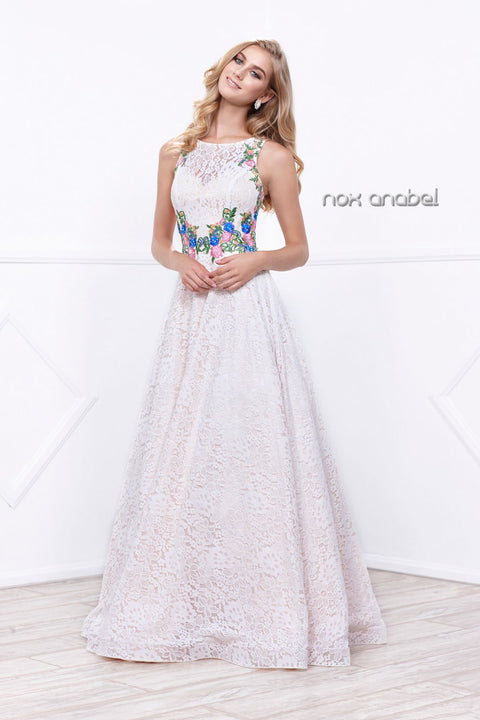 Prom Sleeveless, Embroidered Lace Scoop A-Line Dress 8281 by Nox Anabel