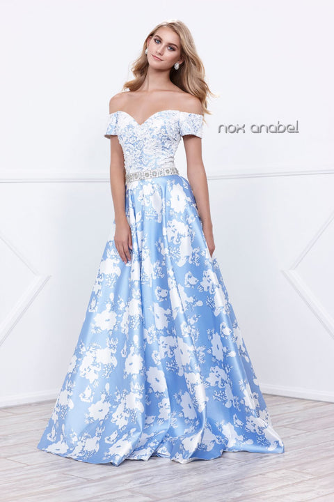 Off Shoulder Sweetheart Neckline Floral, A-Line Gown 8301 by Nox Anabel