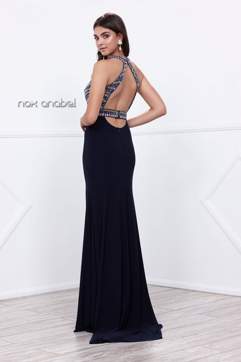 Evening Rhinestone Embellished Top with Side Slit Prom Dress 8321 By Nox Anabel
