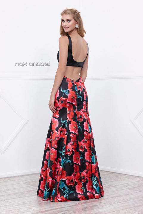 Sleek Top with Floral Print Gown Evening Dress 8354 by Nox Anabel