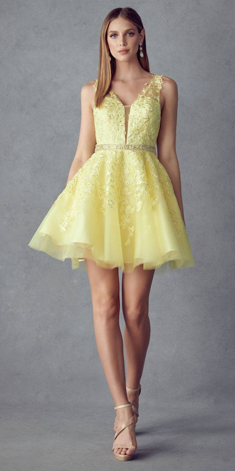 Homecoming Short Dress Floral Lace Applique A-Line